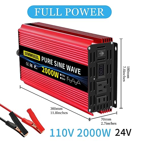 1000 Watt Pure Sine Wave Power Inverter DC 12V to AC 110V 120V with 2 AC Outlets LCD Display K96071