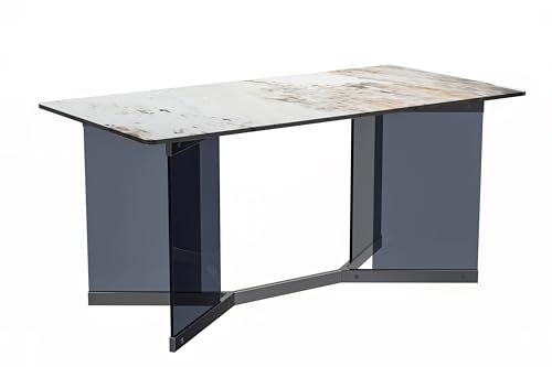 Medium Grey 71 Inch Rectangular Table with Glass Top and Stainless Steel Base V94920