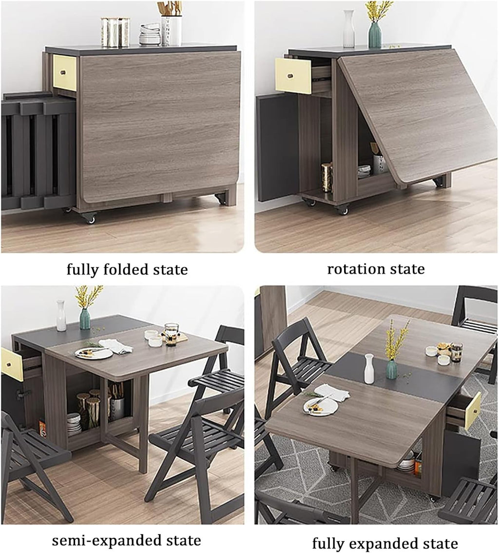 Folding Dining Table Set with 4 Chairs and 2 Wheels V6540