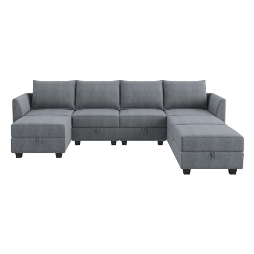 Bluish Grey Modular Sectional Sofa with Storage Seat M87237