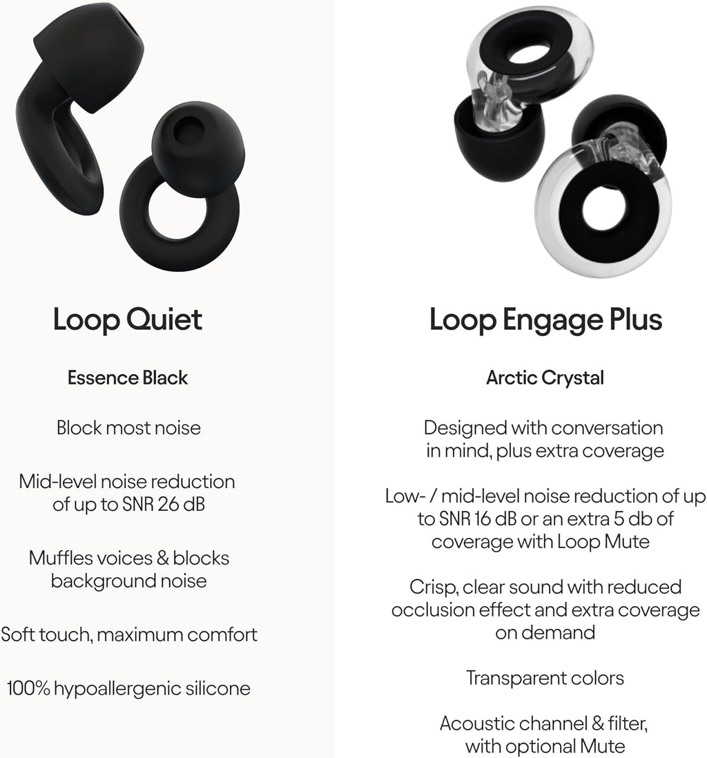 Loop Earplugs Daily Control Plus Bundle (2-Pack) + Mute – Loop Quiet (Black) + Loop Engage Plus (Crystal) + Loop Mute | Reusable Ear Plugs T22660