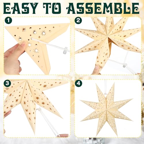 12 Pcs Sage Green 3D Star Lantern with String Light E2954