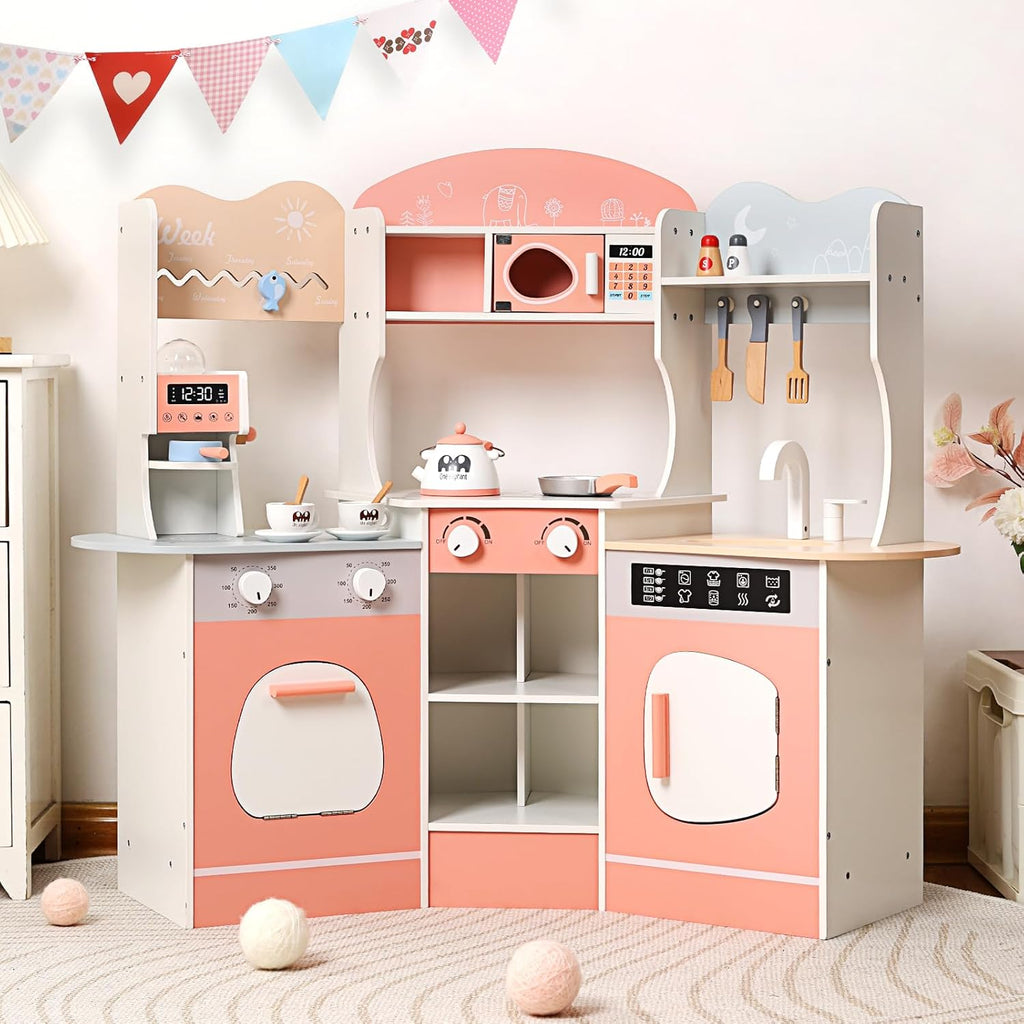 Wooden Play Kitchen with Cookware Accessories and Play Sink F93805