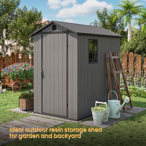 Gray 4' x 6' Outdoor Plastic Storage Shed with Floor J6861