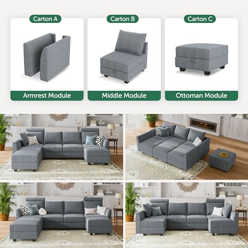 Bluish Grey Modular Sectional Sofa with Storage Seat M87237