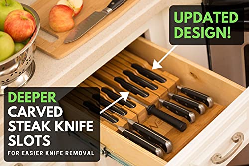 Bamboo Knife Block Holds 12 Knives with Slot for Knife Sharpener E720