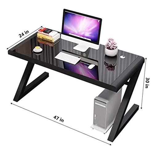 Tempered Glass Computer Desk with Z-Shaped Metal Frame S713889