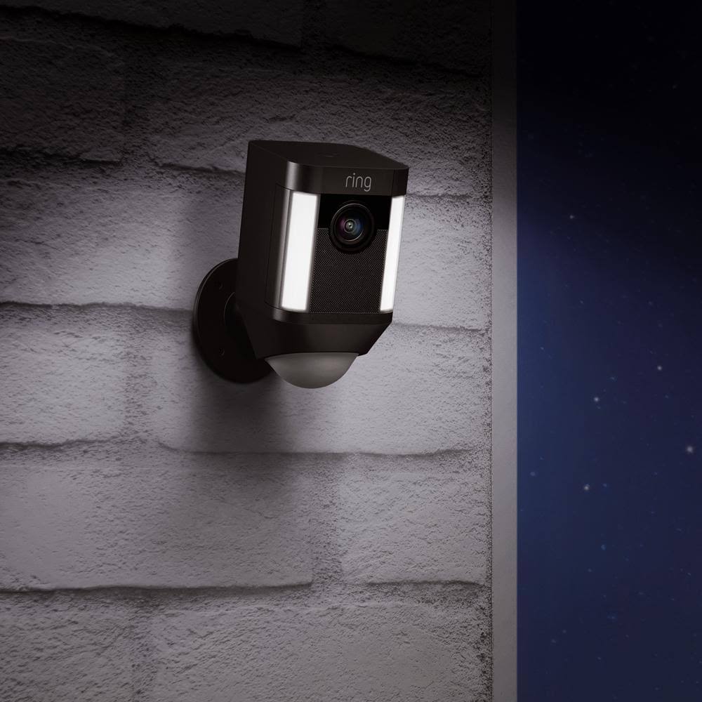 Black Wireless Video Doorbell with Spotlight Cam Battery Z355975
