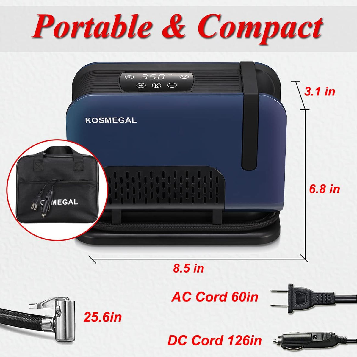 Blue Portable Tire Inflator Air Compressor with Digital Pressure Gauge M94432