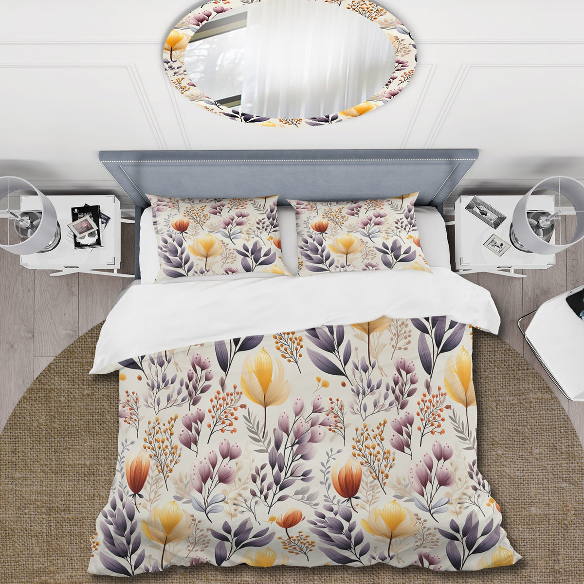 Yellow Floral Bedding Comforter Set with 2 Shams Twin E1547