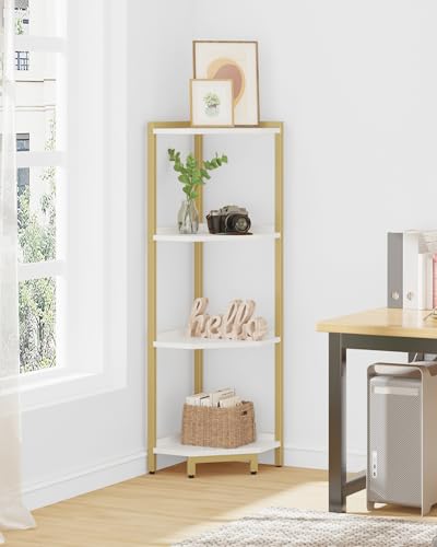 4-Tier White Corner Shelf with Metal Frame I254