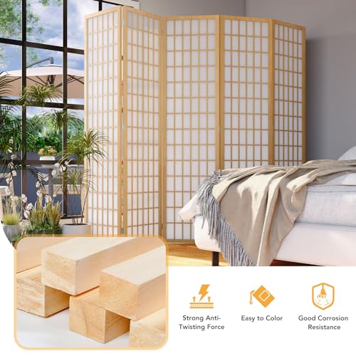 6 Panel Natural Wood Room Divider K385
