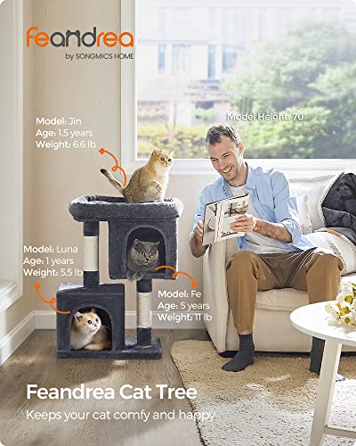 Light Gray Cat Tree with 2 Cat Caves and Scratching Post U638