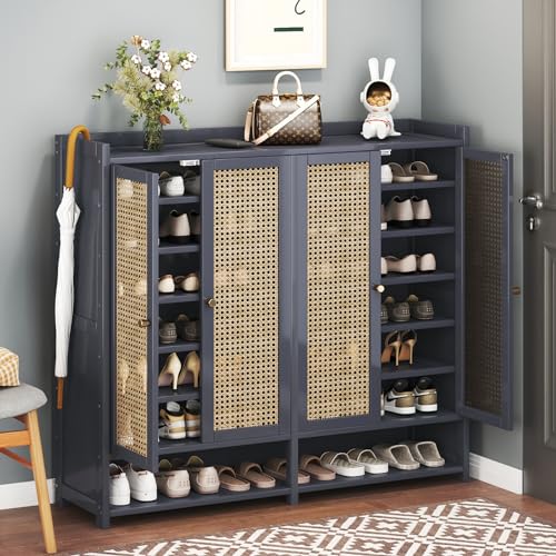 Bamboo 8 Tier Shoe Storage Cabinet with Doors and Drawers P635935