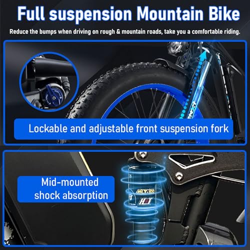 3000W Peak Fat-Tire Dual Motor Electric-Bicycle 52V 25AH Battery 38MPH Full Suspension 24 Inch Ebike U429