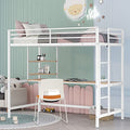 White Metal Twin Loft Bed with Desk and Shelves E9628