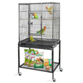 Black Wrought Iron Bird Cage with Rolling Stand D1964