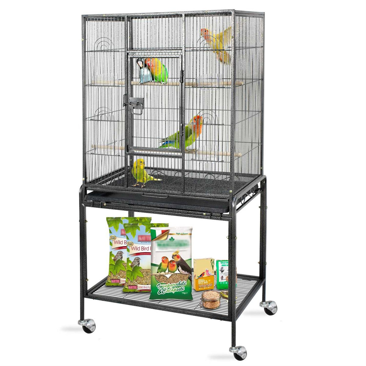Black Wrought Iron Bird Cage with Rolling Stand D1964