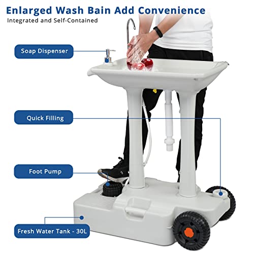 Portable Hand Wash Basin Stand with Towel Holder & Soap Dispenser & Wheels B64318