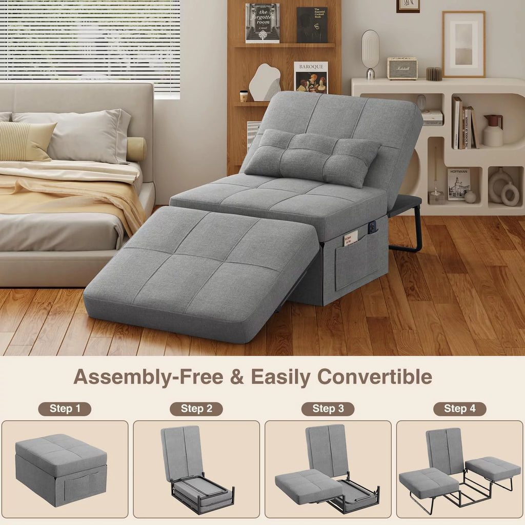 Light Grey 4 in 1 Convertible Sofa Bed with Adjustable Backrest B2785