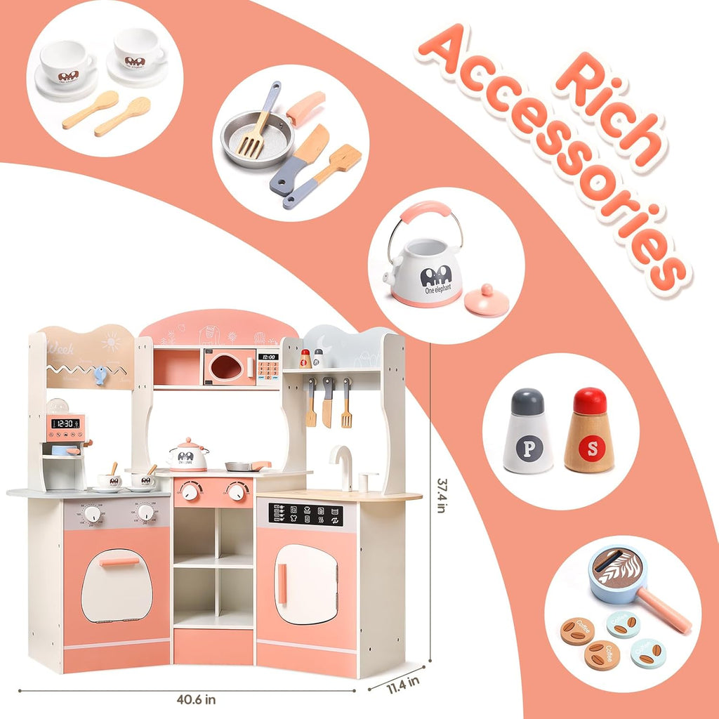 Wooden Play Kitchen with Cookware Accessories and Play Sink F93805