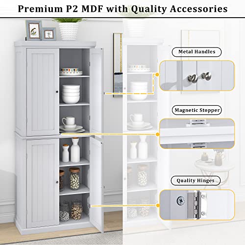 White 72.4-inch Tall Storage Cabinet with 4 Doors and Adjustable Shelves P582