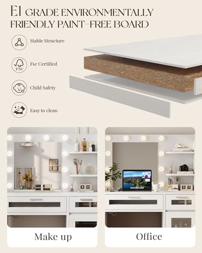 White Vanity Desk with Mirror and Drawer G1102