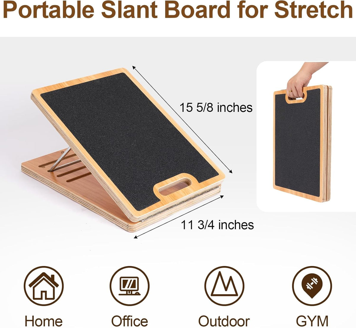 Portable Wooden Slant Board with Non-Slip Surface, 4 Angle Settings T2581