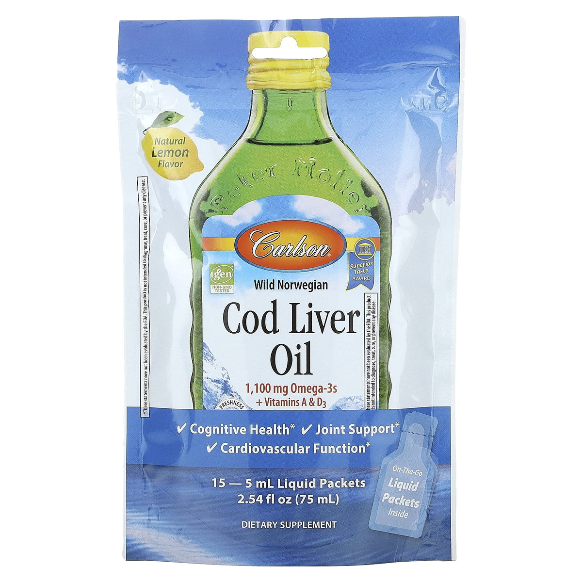 Natural Lemon Cod Liver Oil, 15 Liquid Packets, 0.17 fl oz Each X703202