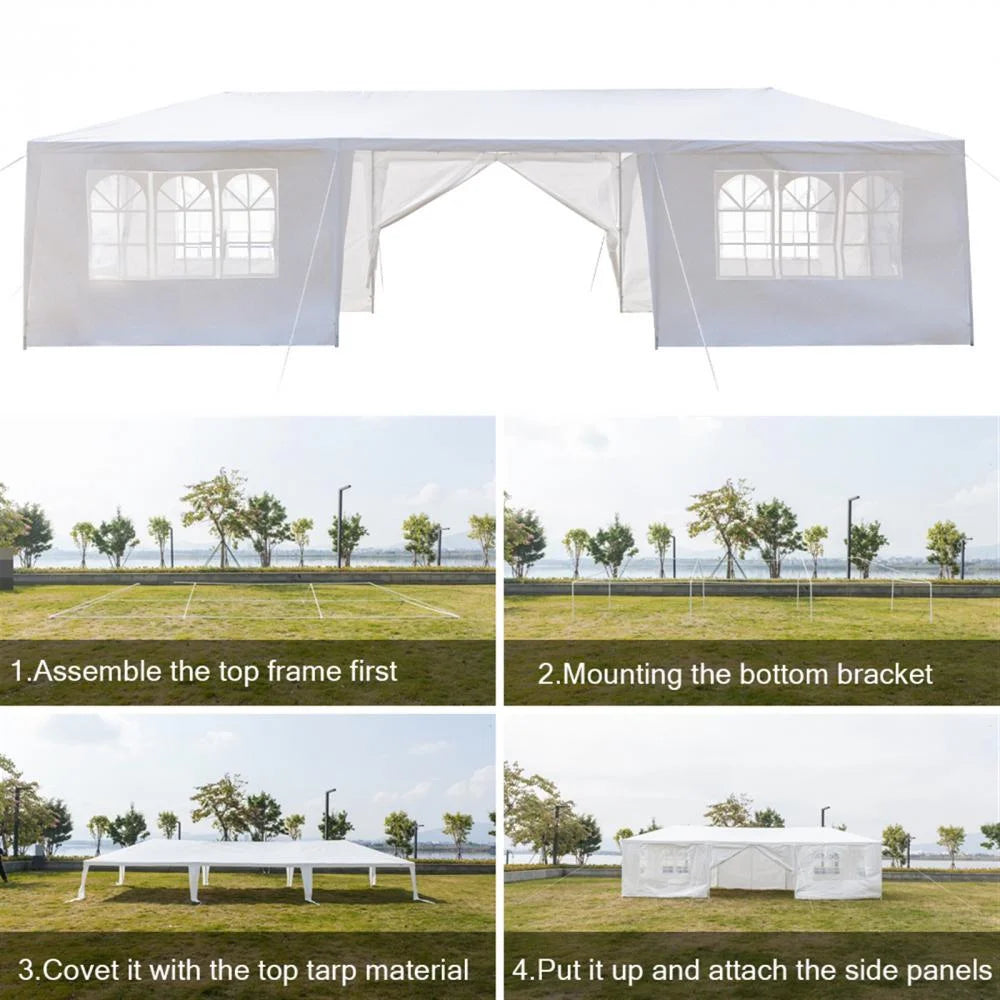 30'x 10' Outdoor Party Tent Waterproof White Canopy with Sidewalls N646205