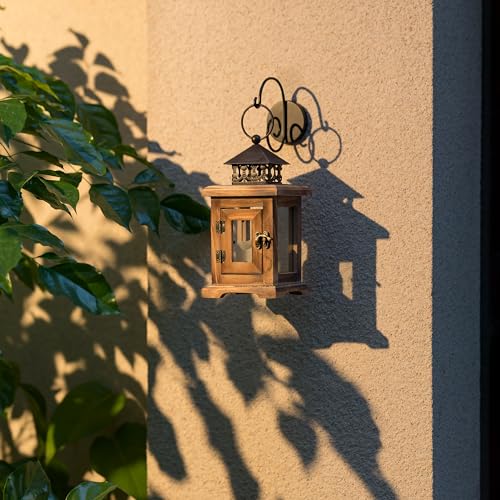 Brown Wooden Candle Holder Lantern T748485