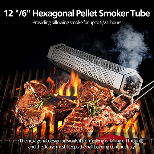 6" & 12" Stainless Steel Smoker Tube Set with Brush and 2 Hooks W746968