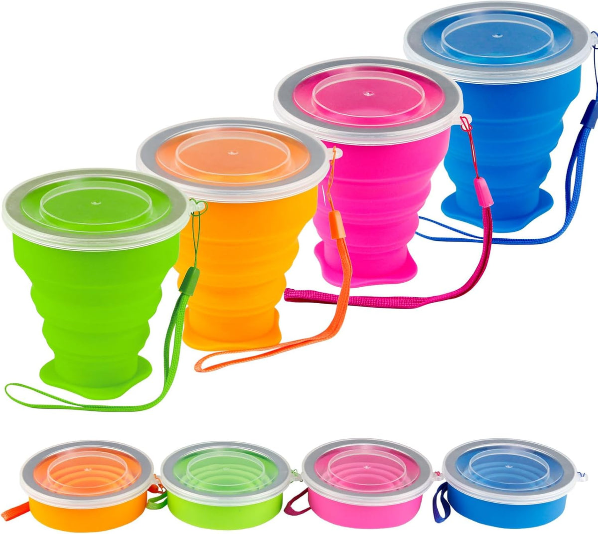 4 Pack Silicone Collapsible Cup with Lid L806684