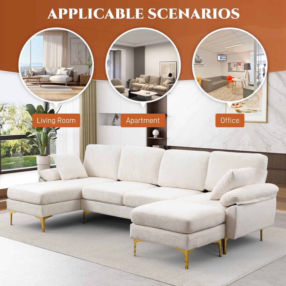 Upholstered Velvet U-shaped Sectional Sofa With Ottoman M813