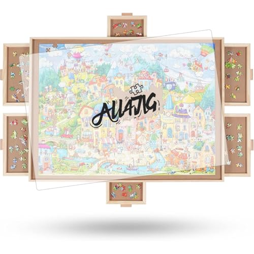 2000 Pieces Rotating Wooden Puzzle Board with 6 Drawers and Cover I181