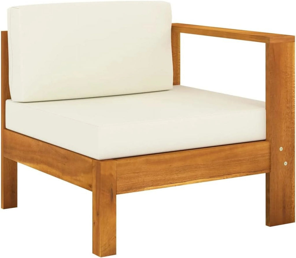 6 Piece Patio Lounge Set with Cream White Cushions Acacia Wood Outdoor Tables W99851