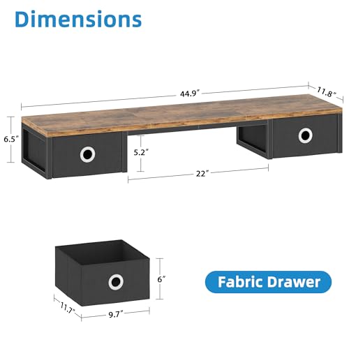 Rustic Brown TV Riser with Fabric Drawers and Steel Legs Q798617