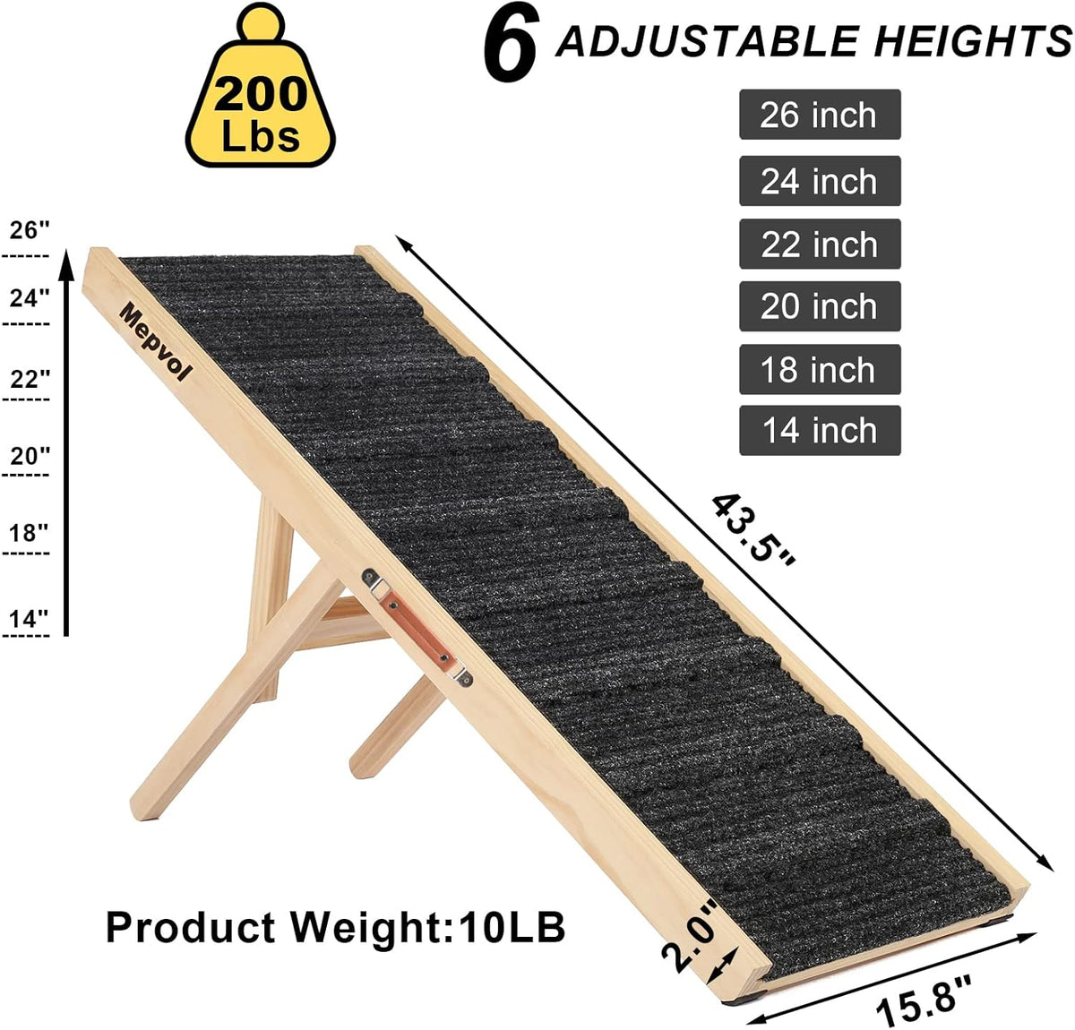 43.5" Long Wooden Pet Ramp with 8 Steps Z273939