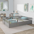 Full-White Wood Kids Floor Bed with Safety Guardrails I23244