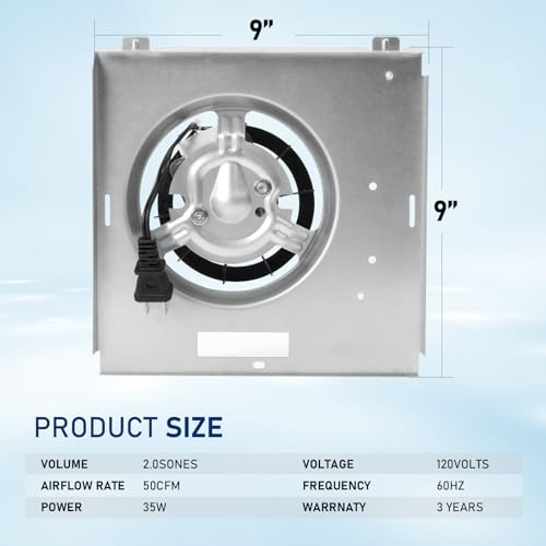 50 CFM Bathroom Fan Motor, 2.0 Sone, 9"x9" D6859