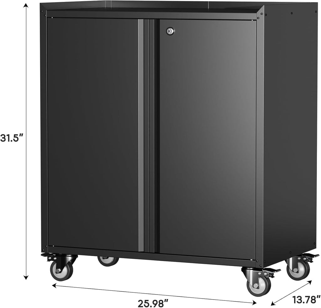 Black Metal Storage Cabinet on Wheels with Adjustable Shelves D703