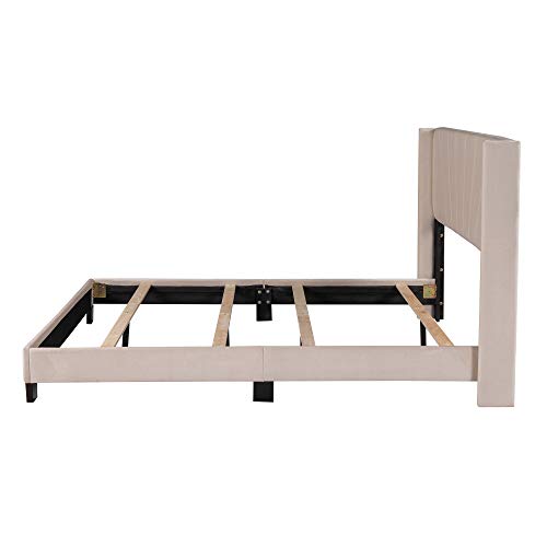 Pink Queen Size Velvet Upholstered Platform Bed with Headboard and Footboard Z60083
