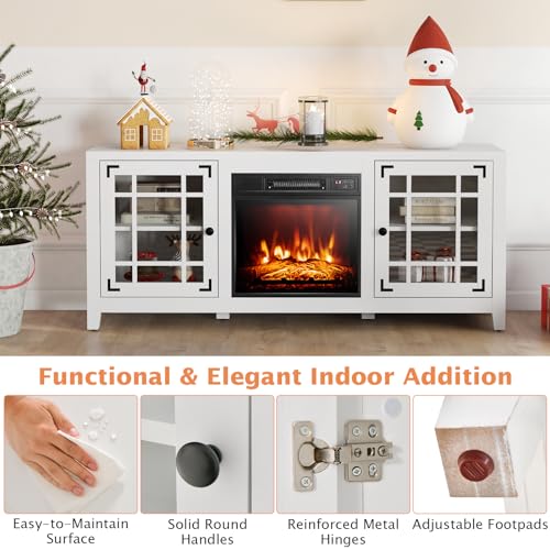 White 58" Wooden Electric Fireplace TV Stand H925166