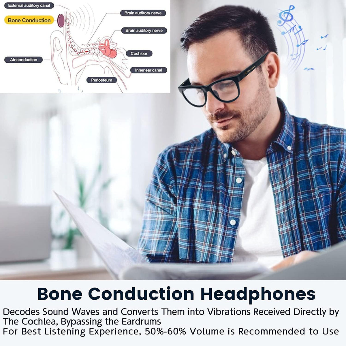 Bone Conduction Glasses Open-Ear Headphones Bluetooth Photochromic Sunglasses Anti Blue Ray IP6 Waterproof Audio Glasses G366241