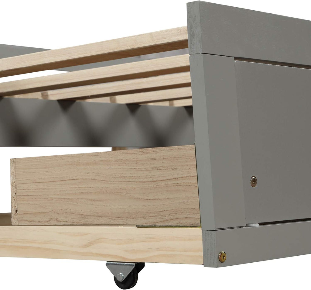 Grey Wooden Daybed with Trundle Bed and Two Storage Drawers S78073