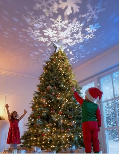 3D Hollow Sparkling Star Christmas Tree Topper with Rotating Projector T260