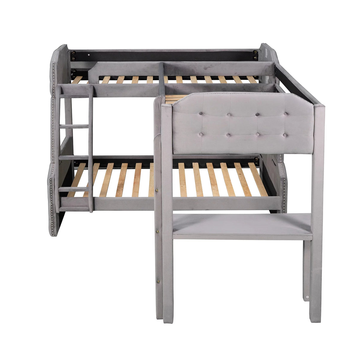 Gray Twin over Full Upholstered Bunk Bed with Desk Y82393