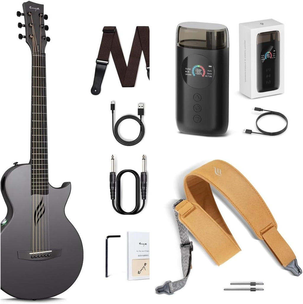 Carbon Fiber Acoustic Electric Guitar 35 Inch Starter Bundle Kit (Black) S82299