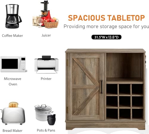 Gray Wash Farmhouse Coffee Bar Cabinet with Drawer and Sliding Barn Door T543171
