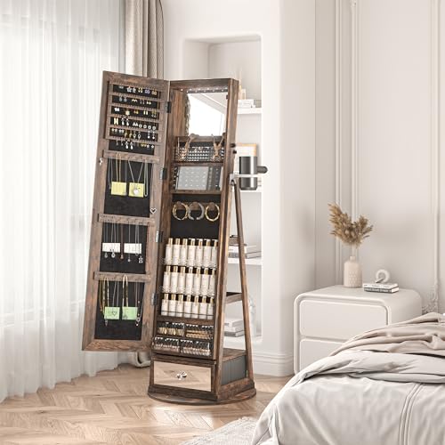 White Jewelry Armoire with LED Light and Full-Length Mirror U629